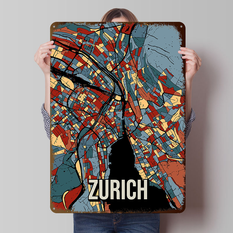 Home Decor Zurich - 주리치 도시 지도 여행용 양철 포스터