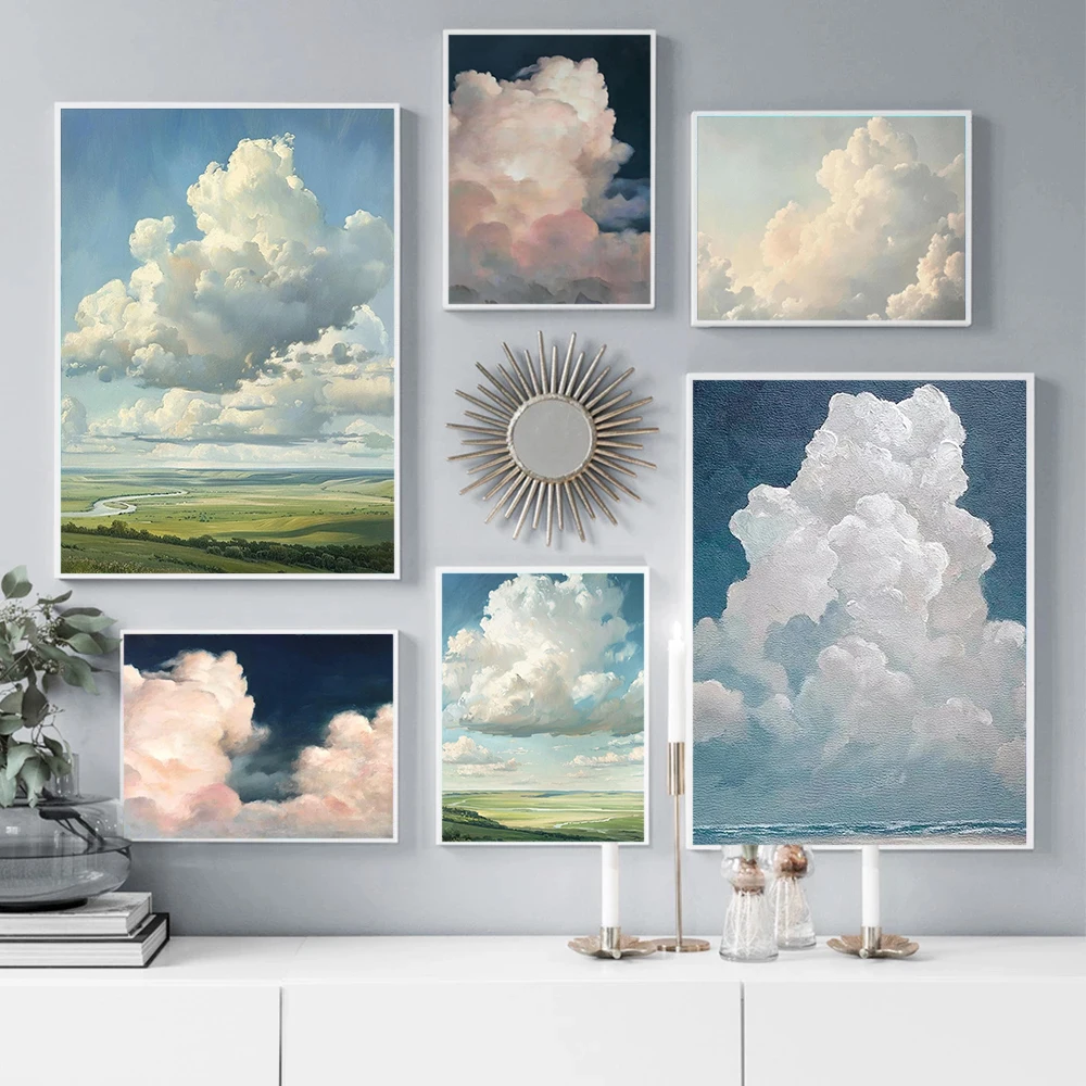 Home Decor Minimal - 추상 미니멀리스트 대형 흰 구름과 푸른