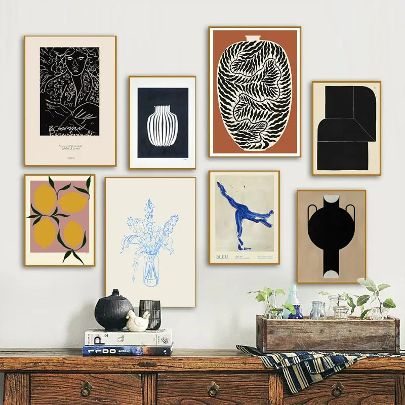 Home Decor Minimal - 추상 미니멀리즘 레몬 꽃병 기하학적 벽