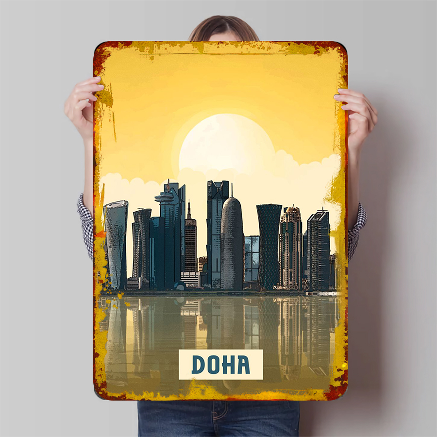 Home Decor Qatar - 도하 스카이라인 금속 벽 예술 카타르