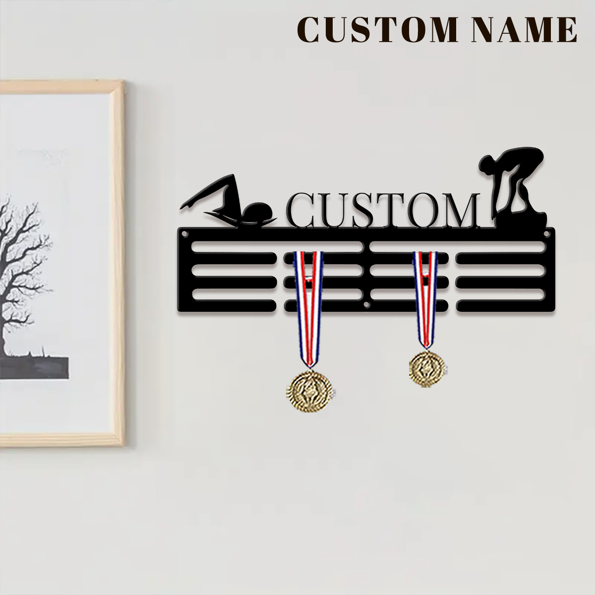 1개 맞춤형 수영 메달 걸이 홀더, 개인 맞춤형 축구  - Home Decor Organizer 리뷰 및 가격