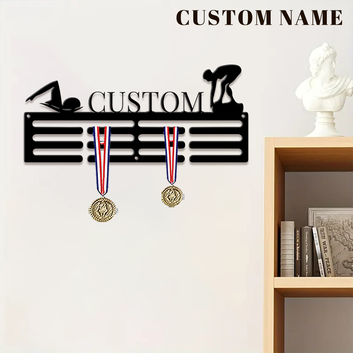 1개 맞춤형 수영 메달 걸이 홀더, 개인 맞춤형 축구  - Home Decor Organizer 리뷰 및 가격