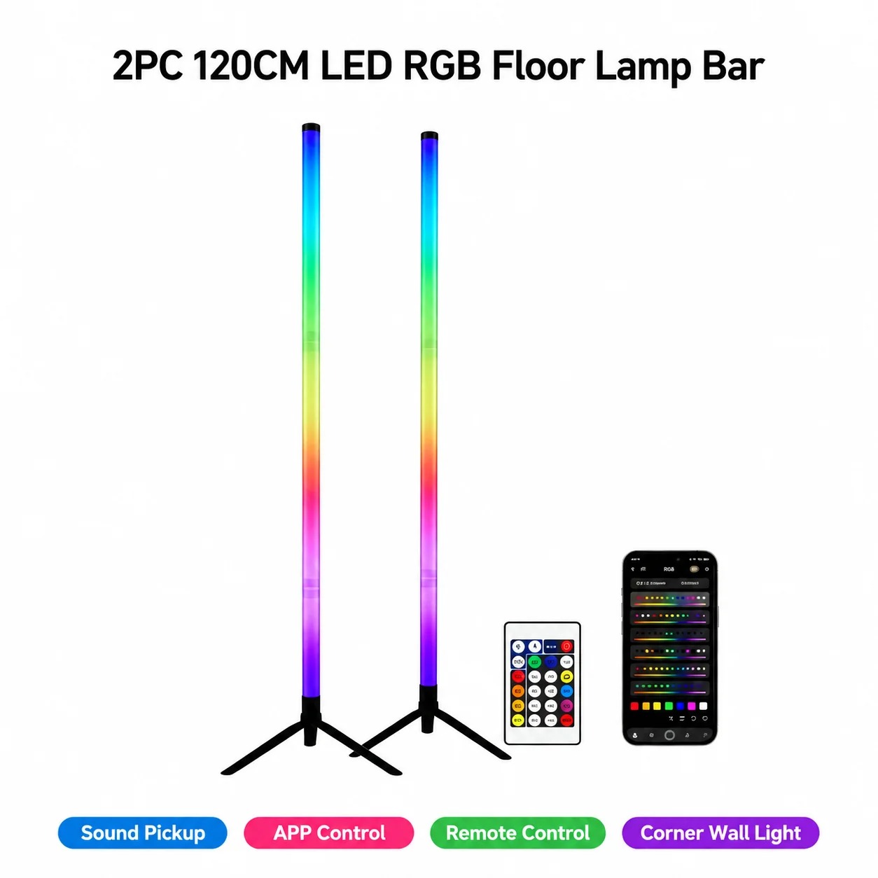 2개입 120CM RGB 플로어 램프, 사운드 반응형  - Home Decor Lighting 리뷰 및 가격